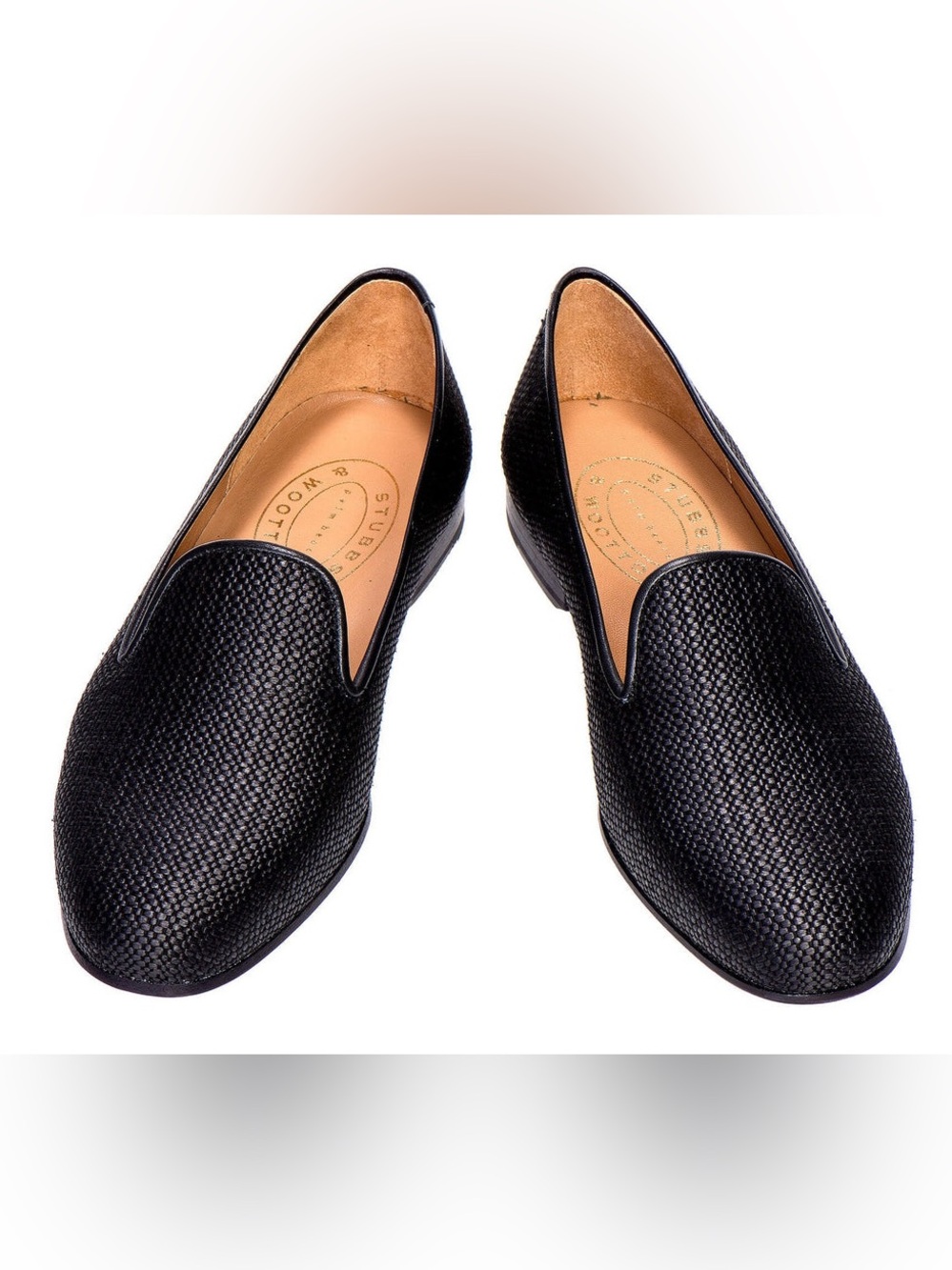 Stubbs & Wootton Raffia Noir Slipper Black Woven Loafers - Picture 2 of 8